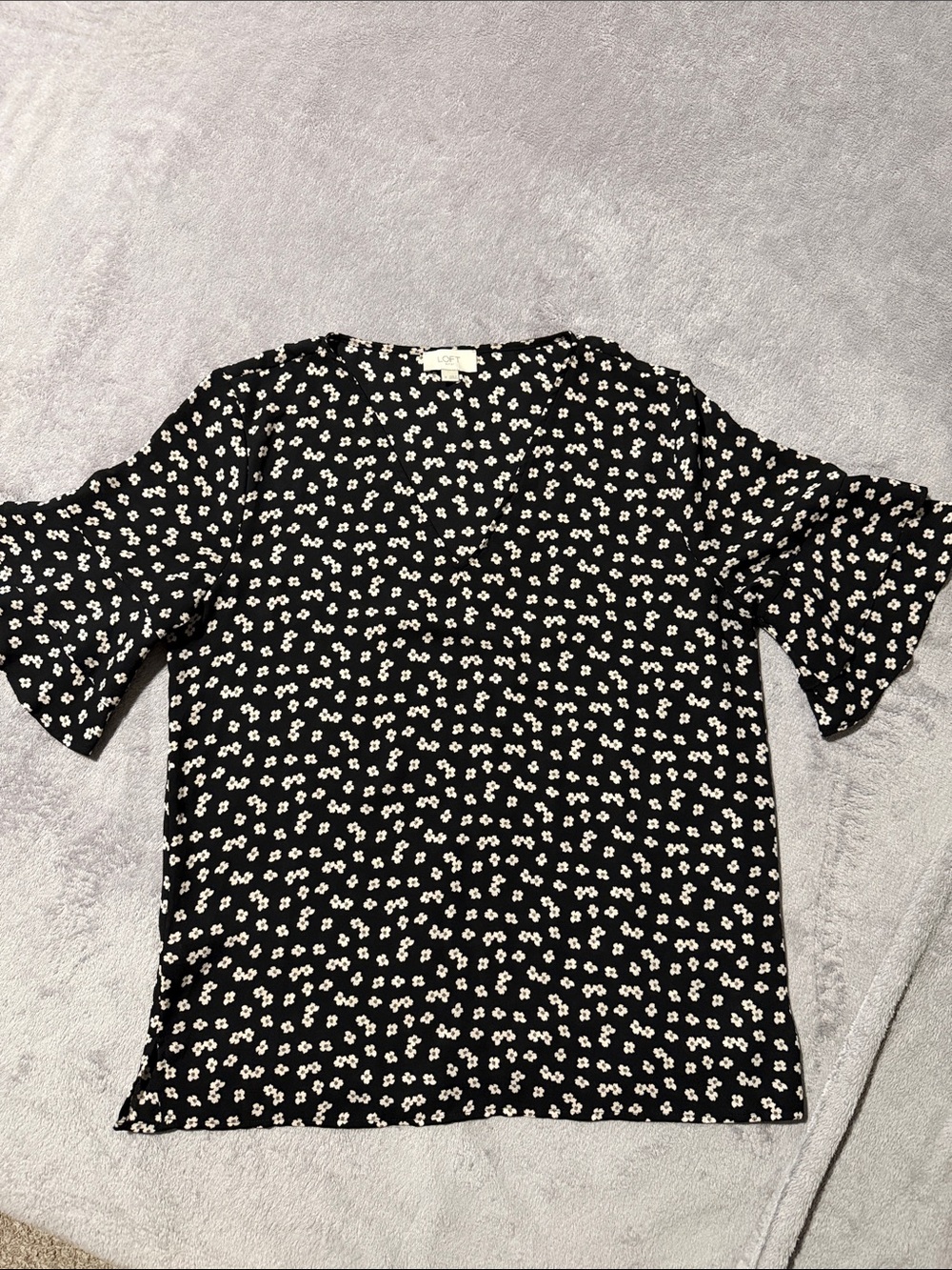 LOFT Black Short-Sleeve Floral Blouse